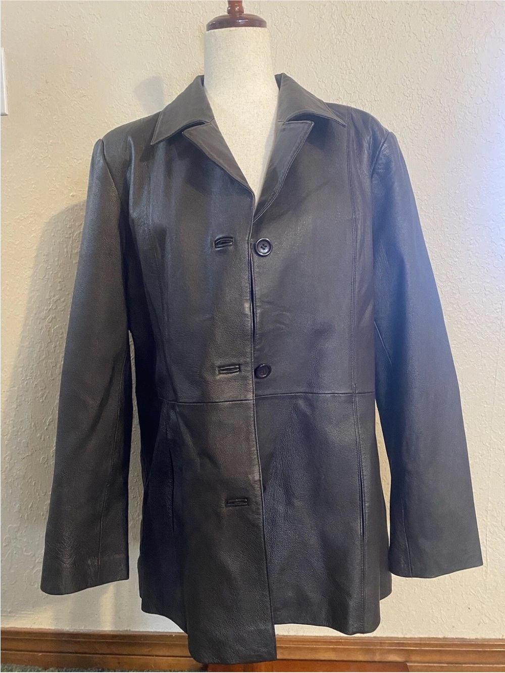 Women's Brown Leather Button-Front Jacket